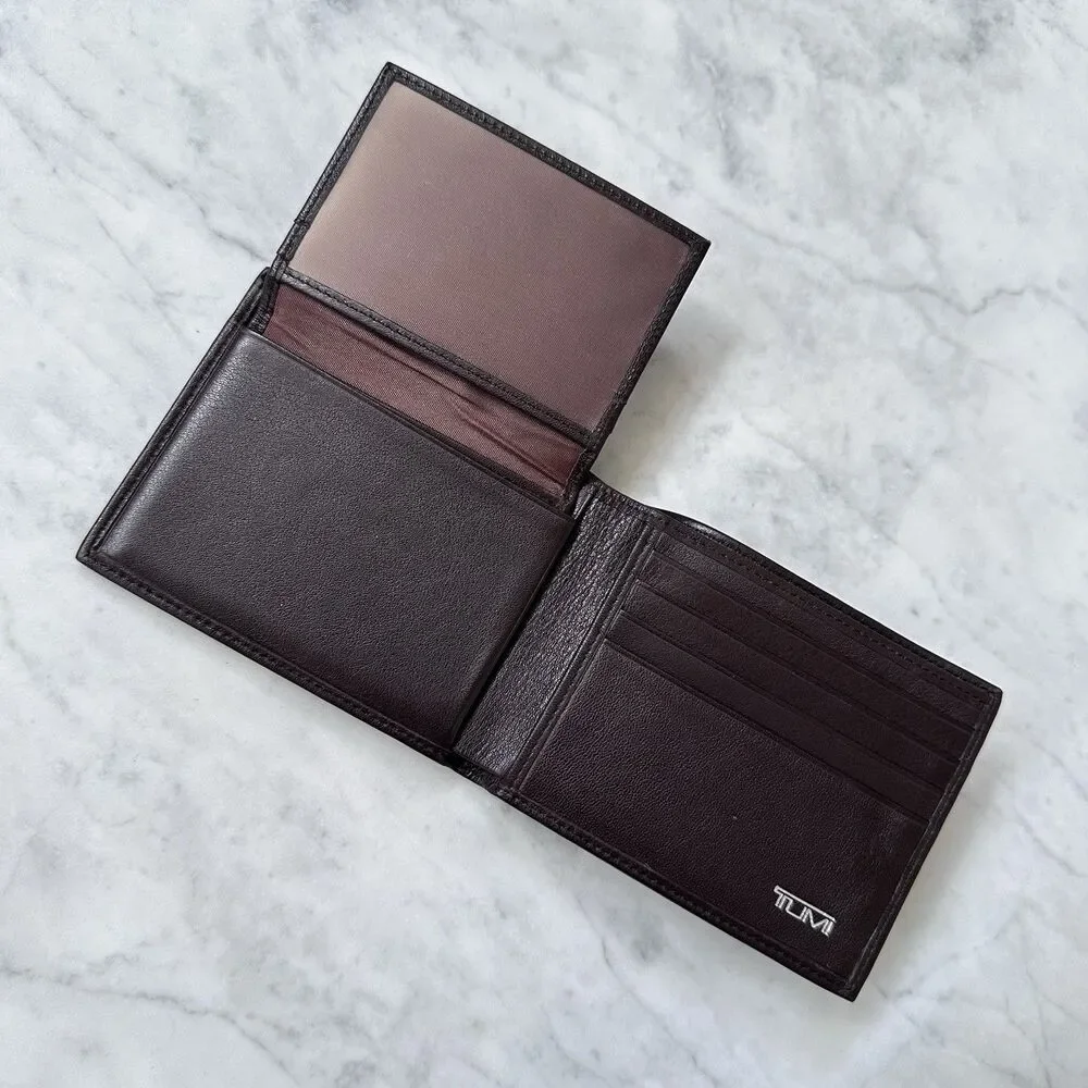 Tumi Dark Brown Leather Bi-Fold Men’s Wallet with Removable ID Card Sleeve